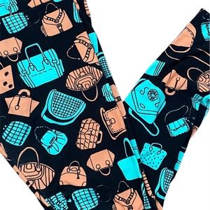 LuLaRoe Teal and Peach Bag OS leggings